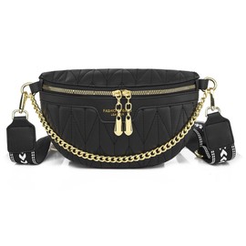 Leather Chest Bag for Women, Chain Belt Bag Fanny Pack Purse Fashionable Crossbody Waist Bags Handbag for Everyday Use Trip Walking Hiking