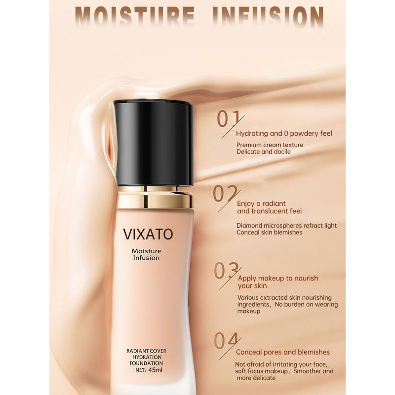 VIXATO Liquid Foundation Concealerr Flawless makeup Cosmetic, Suitable For Most