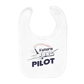 Fabulous Organic Cotton Baby Bib Future Pilot Aeroplane Pilot Job Sky, White