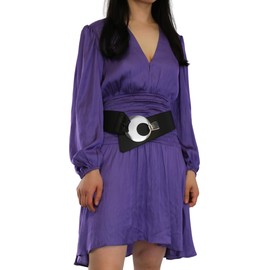 FASHIONGEN - Women's wide genuine leather belt with a round cross buckle SOLAINE - Black (Silver buckle), S-L