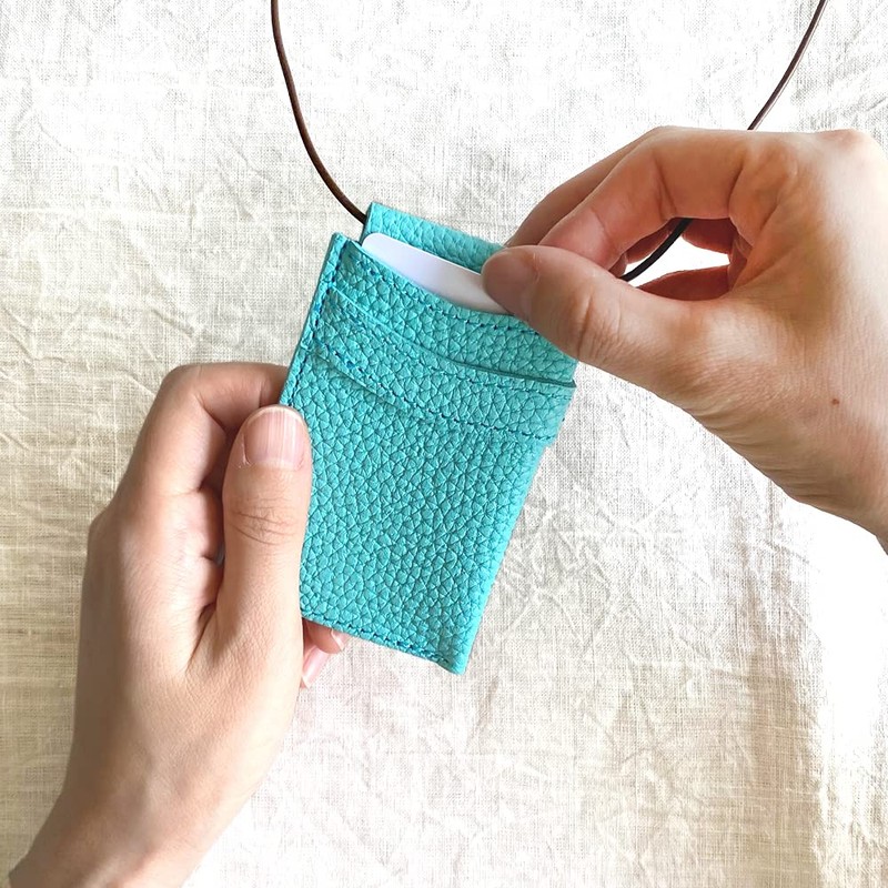 [blue bloom] bb014 ID Card Holder, Genuine Leather, Neck Strap,