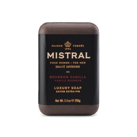 Mistral Bourbon Vanilla Luxury Bar Soap for Men | Men’s Natural Soap Bar | Paraben, Phthalates Free | Moisturizing & Triple-Milled Natural Soap for Men - Made in France | Large, 8.8 oz