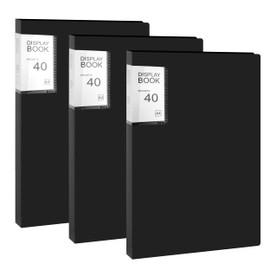Display Book A4 Presentation Folder Presentation Book with 40 Transparent Sleeves Protection for Art, Report Sheets, Letters, Portfolios for School, Office, Company, Black, Pack of 3
