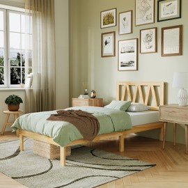 Novilla 12 Inch Twin Bed Frames Twin Size Bed Frame with Headboard Solid Wooden BedFrame Foundation No Box Spring Needed, Easy Assembly, Pine