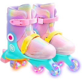 JajaHoho Roller Skates for Kids, Adjustable Convertible 2-in-1 Skates, Age 3-7,Junior Size 7-12, Tri-Wheels to Inline Skates 3 Wheels, Inline Skates for Boys Girls Toddler (Macaron) - Color: Macaron, Size: XS (US 7J-11J)