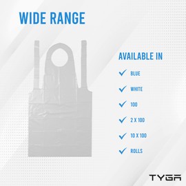 TYGA Store | 100 Disposable White Aprons - Apron for Medical, Cleaning, Painting, Hairdressers, Baking & Chefs - PPE (White) (Flat Pack 100)