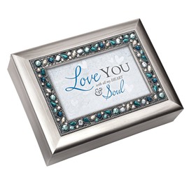 Cottage Garden I Love You Moon & Back Brushed Silver Finish Jeweled Lid Jewelry Music Box Plays Tune Wind Beneath My Wings