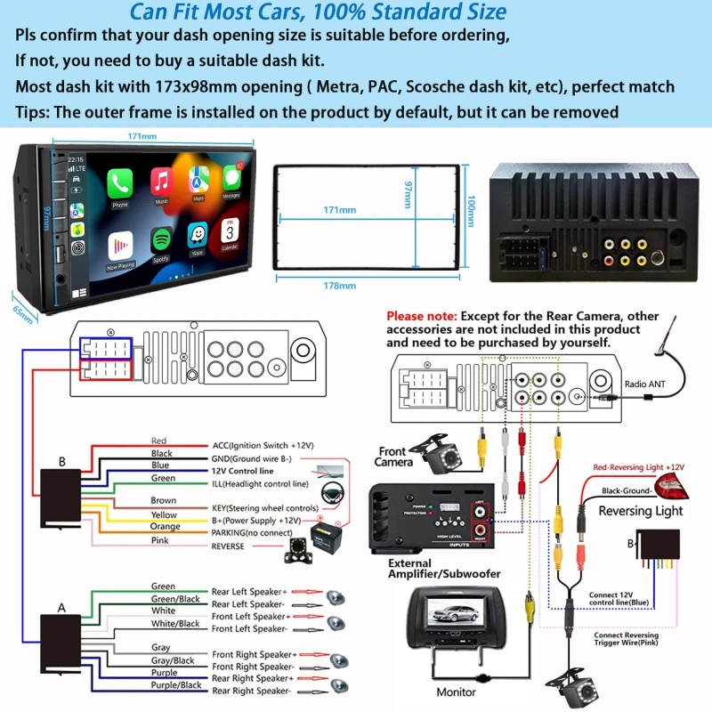 Naifay Double Din Car Stereo Compatible with Apple Carplay and