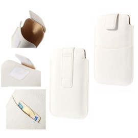 DFV mobile - Leather pouch case pocket sleeve bag with & outer bag & buckle for Newman K18 - White