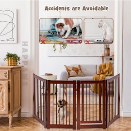 HAPPAWS Tall Dog Gate with Door, 4-Panel 30 inch High Wooden Puppy Playpen, Freestanding Pet Door Gates, Folding Indoor Pet Enclosure, Extra Wide Room Divider for House, Stairs, Doorway