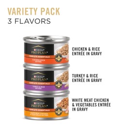 Purina Pro Plan Gravy, High Protein Wet Cat Food Variety Pack, Complete Essentials Chicken and Turkey Favorites - (2 Packs of 12) 3 oz. Cans