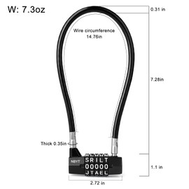 NBYT 5 Word Combination Lock with 8mm Security Cable Letter Lock for Gates Doors Bicycles