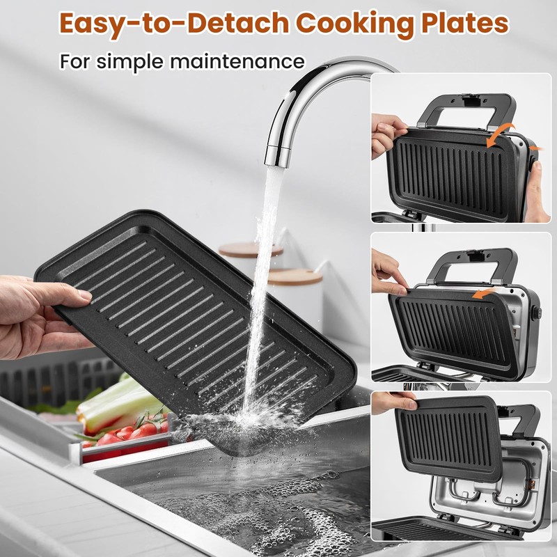 KOTEK 3 In 1 Sandwich Maker, Waffle Maker with Removable