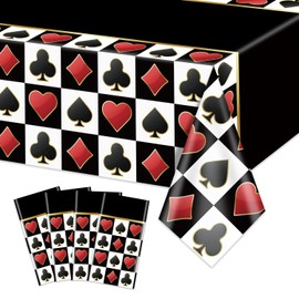 APUXXJUPA 4 Pcs Casino Tablecloths, Black Poker Table Cover Disposable Playing Card Tablecloth for Casino Theme Party Decorations Poker Game Birthday Supplies