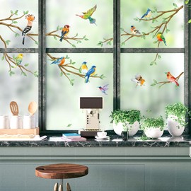 decalmile Window Sticker Birds on Branch Window Decals Hummingbird Birds on Branches Anti-Collision Window Film Shower Glass Window Decoration Sticker