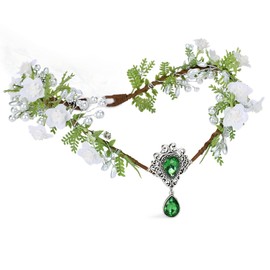 MOSTORY Woodland Flower Elf Crown - Handmade Fairy Headpiece Floral Tiara Circlet Forest Crown with Pearls for Women Girls Renaissance Cosplay Party Photo Shoot Wedding