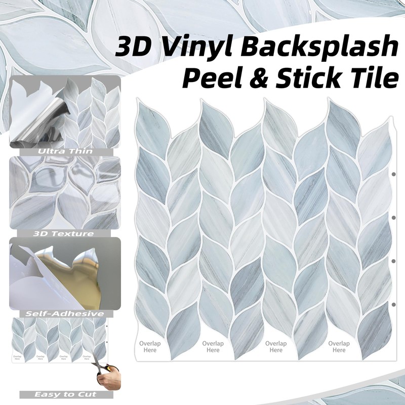 Tilingview 10 Pcs Leaf Design Peel and Stick for Kitchen