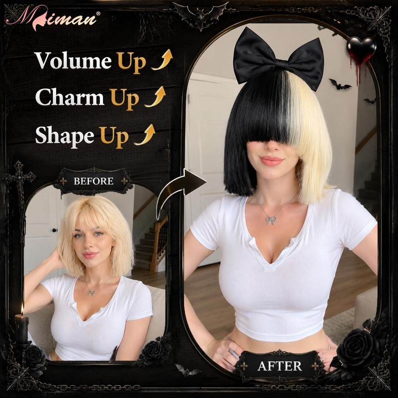 Half Blonde and Black Wig 2 Tone Hair Short Straight