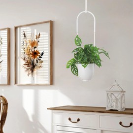 ABETREE Boho Hanging Planter for Indoor Outdoor Plants Modern Wall and Ceiling Hanging Plant Holder Plant Hanger for Vines Succulents Ferns Room Decor(White)