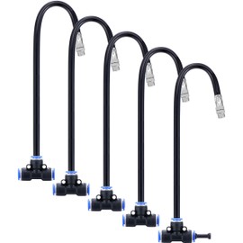 Mornajina 5 Packs Brass Misting Nozzles Tee with 20 inch Built in Hose for Outside Misting System, Adjustable 360° Rotation, Water Mister Nozzles Thread Sprayer 0.043" (1.1 mm)