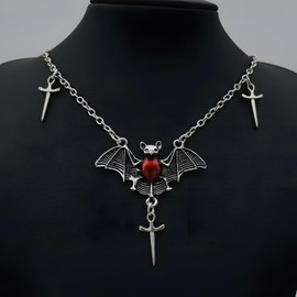Dtexhif Bat Necklace for Women Silver Plated Bat Dagger Necklaces (Bat)