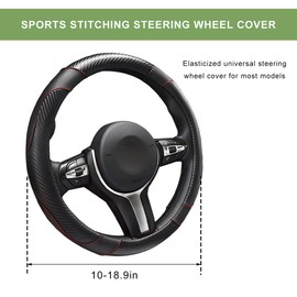 MTRPS Car Steering Wheel Cover, 15 Inch Leather Stitching Elastic Anti-Slip Steering Wheel Protector, Breathable Comfortable Steering Wheel Cover Universal for Most Vehicles (Black)