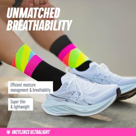 INCYLENCE ULTRALIGHT Running Socks for Men and Women, Breathable and Ultra Thin 1 Pair, Strides Black Pink Canary, 39 - 42