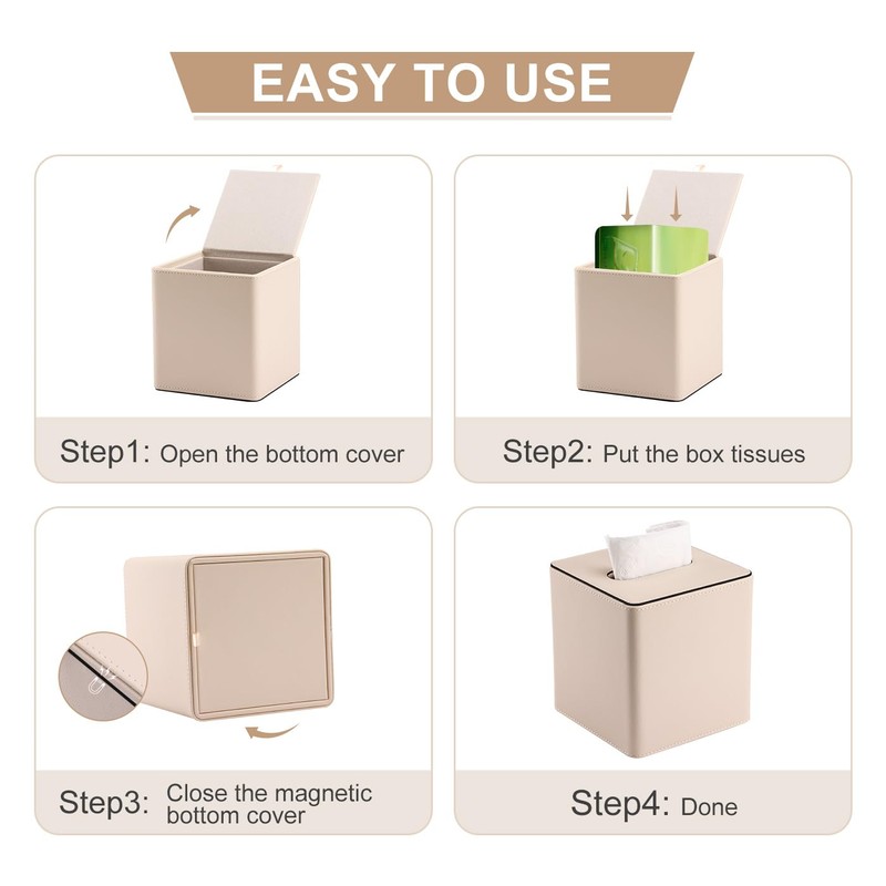 KINGFOM Leather Tissue Box Cover – Square Modern PU Leather