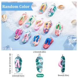 SUNNYCLUE 1 Box 30 Pieces Flip Flop Pendants Made of Clay Pendants DIY Jewellery Mini Slippers Colourful Polymer Clay Pendants for Women Summer Jewellery Making Necklace Earrings Bracelet Raffia