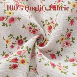 Moslovstar Farmhouse Cotton Linen Curtain 40cm Long Elegant Floral Lace Window Valance Short Curtain for Kitchen Bathroom 1 Panel Small Pink Flower