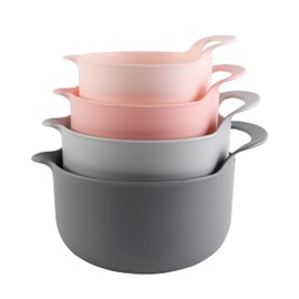 COOK WITH COLOR Nesting Plastic Mixing Bowl Set with Pour Spouts and Handles, Pink, 4 Piece Non-Slip