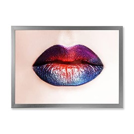 DesignQ Women Lips With Bright Multicolored Lipstick Modern Framed Wall Art
