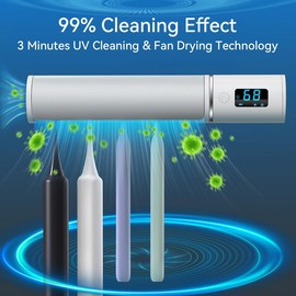 Toothbrush Cleaner, Toothbrush Sanitizer, UV-C Rechargeable Wall Mounted Toothbrush Holder Cleaner with Fan Drying & LED Display, Intelligent Sensing Toothbrush Cleaner for Bathroom, 4 Toothbrush Slots & Timer Function