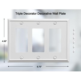 OKAWYC Triple Decorator Light Switch Cover Aria Metal Wall Plate, 2-Pack White 3 Gang Triple Rocker, for Receptacle Dimmer Switch GFCI Outlet, Switch Cover Decorative Wallplate, Durable