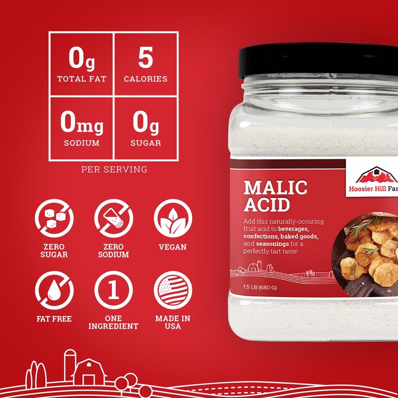 Hoosier Hill Farm Food Grade Malic Acid, 1.5LB (Pack of