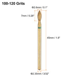 sourcing map 20pcs 100-120 Grits Diamond Grinding Bit 2.6mm Oval Head 2.35mm Shank 7mm Length Titanium Plated Stone Sanding Drill Bits Rotary Tool for Nails Grinding Polishing