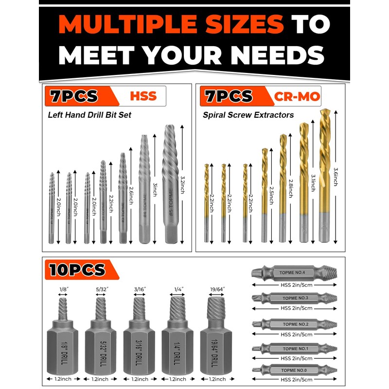 24 Piece Screw Extractor and Left Hand Drill Bits Set,