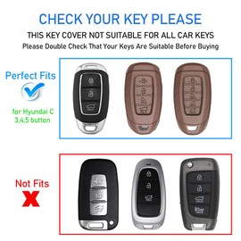 Durable Car Key Fob Cover with Keychain, Leather Sleeve and Metal Case Protector Compatible with Hyundai 2020-2025 Palisade Elantra Stargazer Venue Azera Equus Smart 3 4 5 Button Key Shell Accessories