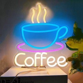 LED Coffee Cup Neon Sign Large 5V USB Powered Acrylic Neon Lights with Dimmable Switch and Hanging Chain for Coffee Cafe Bar Party Living Room Sign Gifts