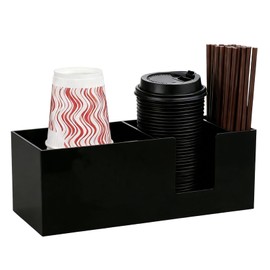 Coffee Cup Holder for Countertop, Acrylic Disposable Cup Organizer Black Station Organizer for Cup Lid Stirrers Pod Coffee Bar Accessories