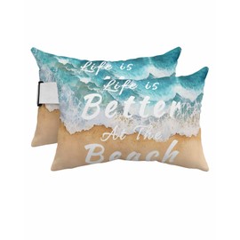 GWZBDYF 2 Pack 11x16 Chaise Lounge Outdoor Pillows Covers Waterproof, Summer Beach Adjustable Headrest Pillowcase, Watercolor Ocean Blue Decorative Neck Pillows for Recliner Office Chair