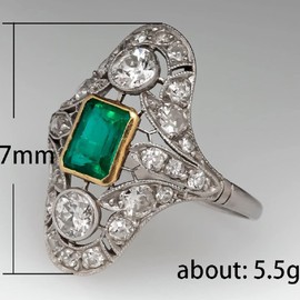 Xiaomei 10k Yellow Gold Vintage Style Genuine Emerald and Diamond Ring Size 6-10 (Size 9)