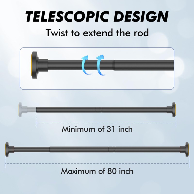 Ycinadou Black Shower Curtain Rod Tension 30 to 80 Inch,1