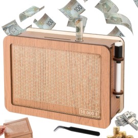 Money Savings Box, Piggy Bank for Adults, Money Saving Box with Money Target and Countdown, Piggy Bank with Savings Challenge Goal, Wooden Cash Box with Marker Pen for Boys Girls $10000