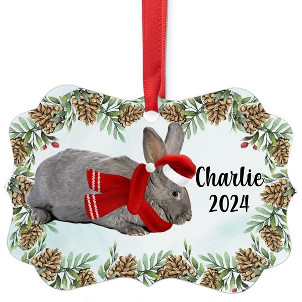 Grey Flemish Giant Rabbit Christmas Ornament 2024 - Personalized Aluminum
