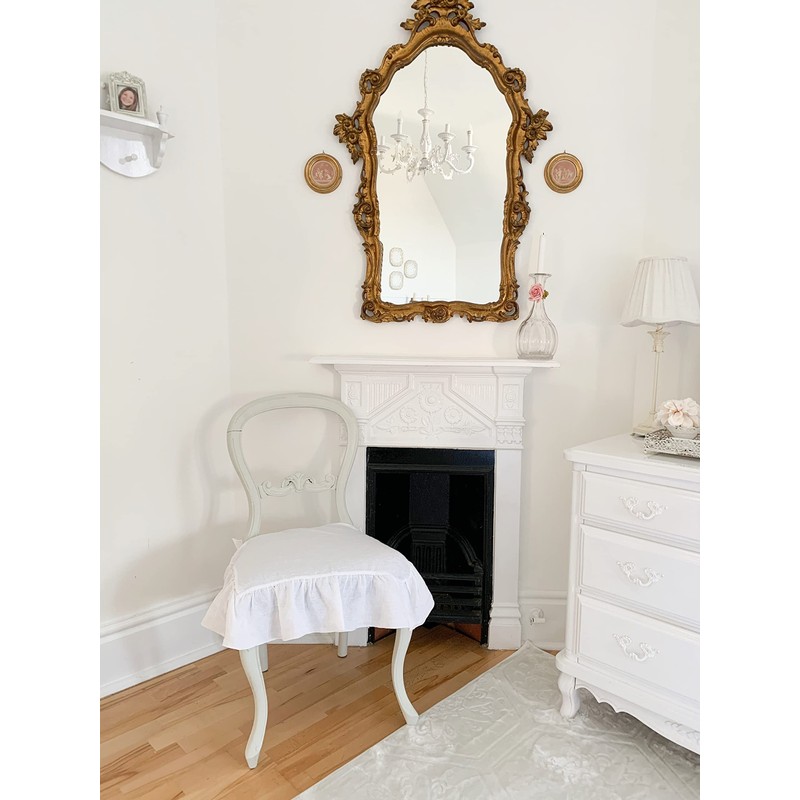 Linen Seat Cover for Dining Chair, Ruffled on 4 Sides,