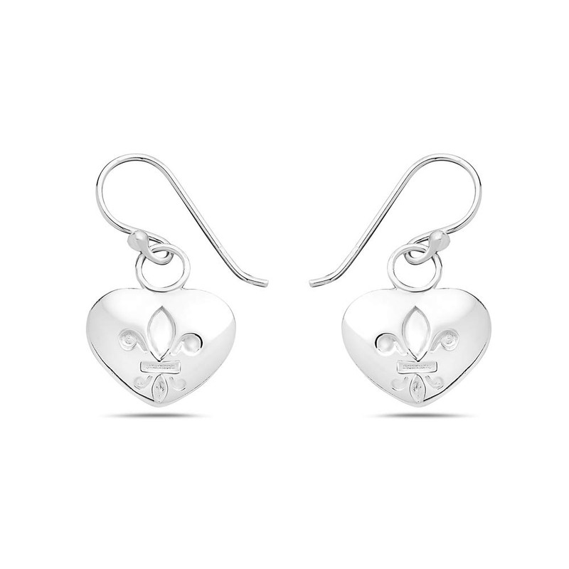 925 Solid Sterling Silver Tiny Dangling Fleur de Lis Heart