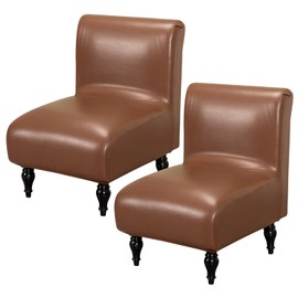 FUANGUI Armless Accent Chair Cover Slipcover, Waterproof PU Leather Stretch Chair Covers for Living Room Removable for Armless Chair Furniture Protector