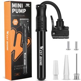 West Biking Mini Bicycle Pump - Aluminium Air Pump Bicycle All Valves, Portable Small Bicycle Pump, Quick Tyre Inflation, Lightweight Mini Bicycle Pump Air for MTB Road Bike Ball Pump (Black)