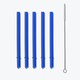 Avanchy Reusable Silicone Straws for Toddlers & Kids - 5 pcs Flexible Short Drink 5" Straws, BPA free, Baby Cup-Flexible Safe Fun Cute Thin for Chewing with Bendable Brush (Blue)